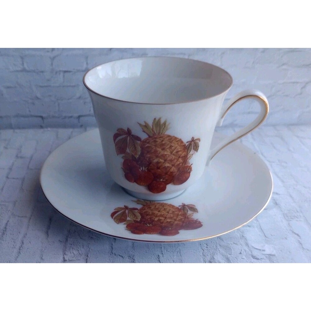Vintage Bareuther Waldsassen Fruit Nuts Porcelain Tea Cup and Saucer Gold Trim